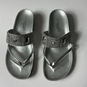 A. Giannetti silver embellished Thong Style sandals, Sz 7.5